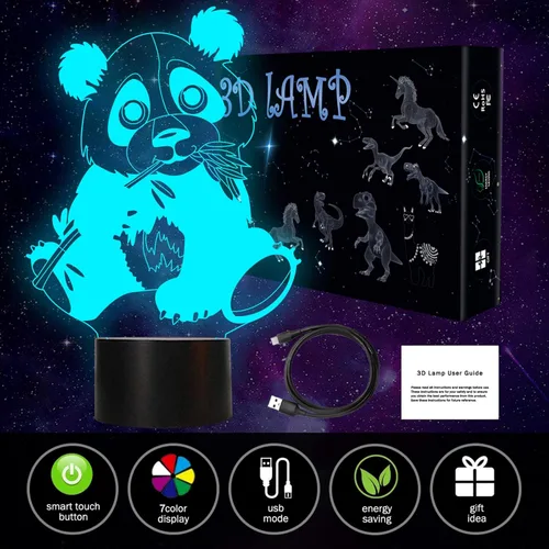 Vista 2 de Shellvcase Panda 3D Night Light, Optical Illusion Lamp 7 Colors Changing with Smart Touch & USB Cable, Giant Panda Gifts for Boys Girls Kids, Panda