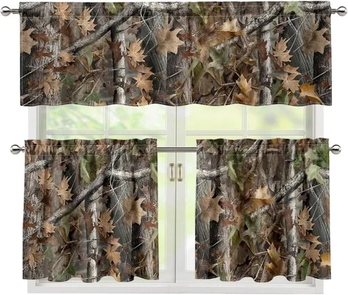 Vista 17 de Upgrad - Juego de cortinas de cocina con diseño de flor de cerezo para ventanas, 3 piezas, cortinas y cenefas para gatos, cortinas pequeñas