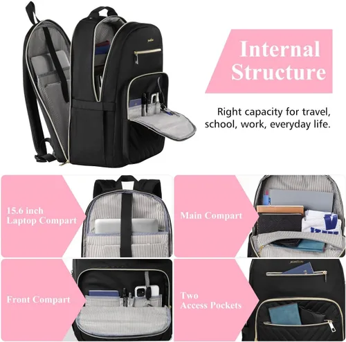 Vista 4 de Mochila para computadora portátil para mujer, mochila escolar para adolescentes, niñas, bolsa de libros USB para universidad, estudiantes