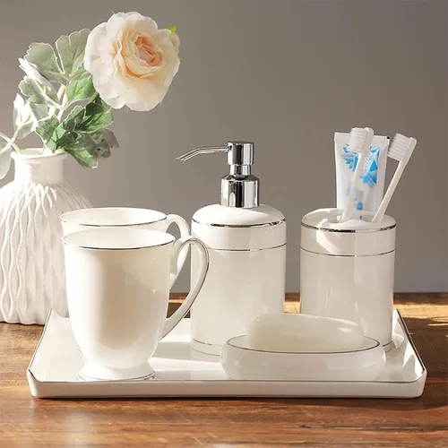 Vista 7 de Juego de accesorios de baño, 5 piezas, accesorios de baño, juego completo de accesorios de baño para apartamento