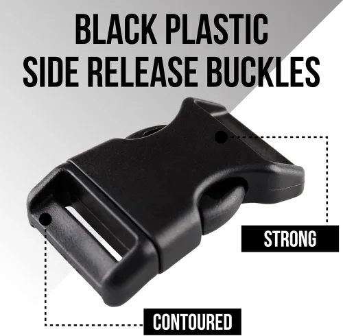 Vista 3 de Paracord Planet Hebillas de liberación lateral de plástico negro Mochilas, pulseras, collares para mascotas y mucho más