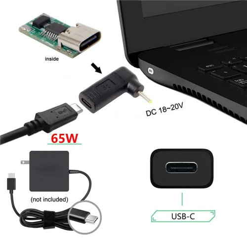 Vista 3 de chenyang Adaptador convertidor de disparador de emulador USB C a DC 2.5x0.7MM PD 65W