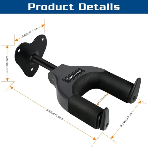 Vista 6 de Ranming Soporte de pared para guitarra, soporte de pared con bloqueo automático, base de metal para guitarra, ukelele, bajo, banjo y mandolina