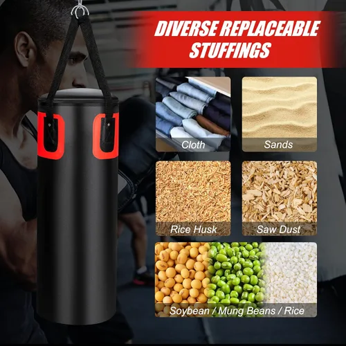 Vista 5 de GYMAX Juego de saco de boxeo, bolsa de boxeo precargada de 56 libras para adultos con guantes de boxeo de 12 onzas y dos envolturas de mano de 95