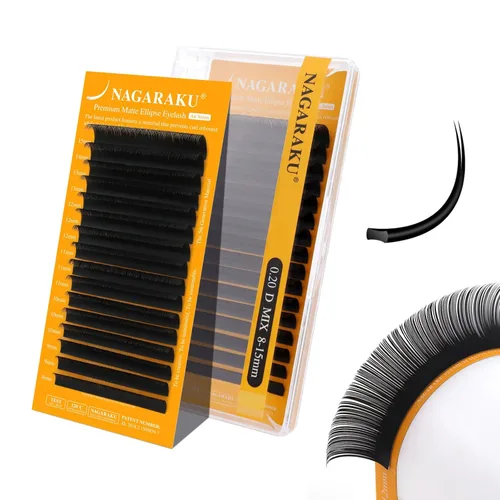 Vista 129 de NAGARAKU Extensiones de pestañas planas elípticas, SÉPTIMA GENERACIÓN SERIE AIRE Láseres de punta doble más ligeras y delgadas, pestañas planas