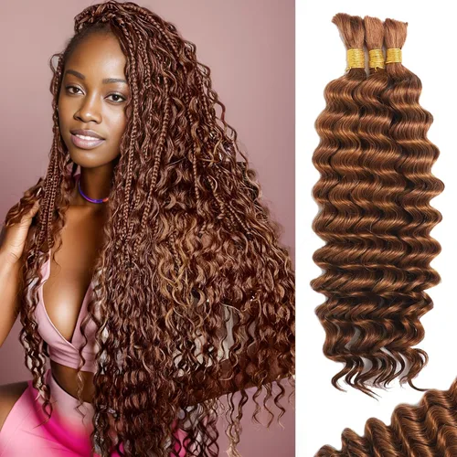 Vista 56 de Cabello Humano para Trenzar para Trenzas Boho 3 Paquetes/Pack 110g (3.88 oz) 14 Pulgadas Cabello Humano a Granel Ondulado Profundo para Trenzar