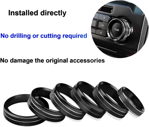 Vista 3 de Cubierta de aluminio para interruptor de aire acondicionado, perilla de consola central compatible con Ford F150 XLT, accesorios 2015-2019, 6 Negro