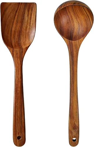 Vista 10 de Juego de utensilios de cocina de teca natural, resistentes al calor, antiadherentes, cucharas de madera para cocinar
