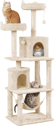 Vista 14 de Yaheetech Árbol para Gatos de 62.5 pulgadas Torre para Gatos Condominio para Gatitos con Plataforma y Hamaca, Postes Rascadores para Gatitos Casa