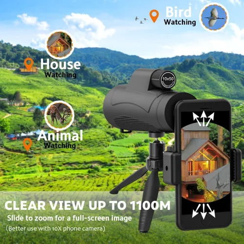 Vista 7 de Telescopio monocular de 80 x 100 de alta potencia para smartphone, monoculares de alta definición para adultos con adaptador/trípode
