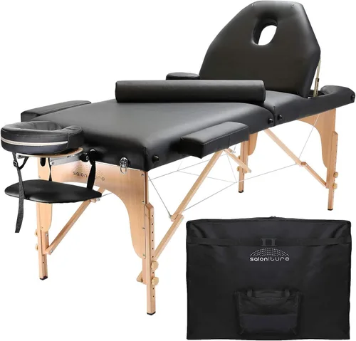 Mesa de masaje portátil profesional con respaldo, varios colores disponibles, de Saloniture , Negro
