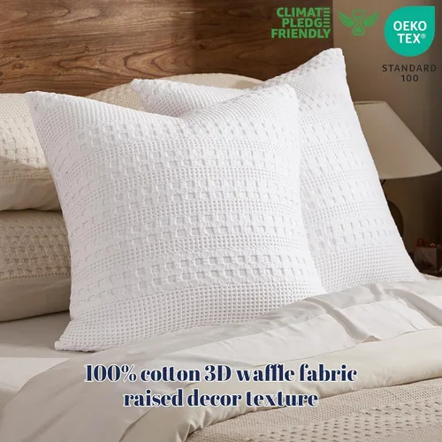 Vista 366 de PHF - Fundas de almohada 100% algodón con tejido gofre europeo, 26 x 26 pulgadas, 2 unidades para decoración elegante del hogar, para cama, sin