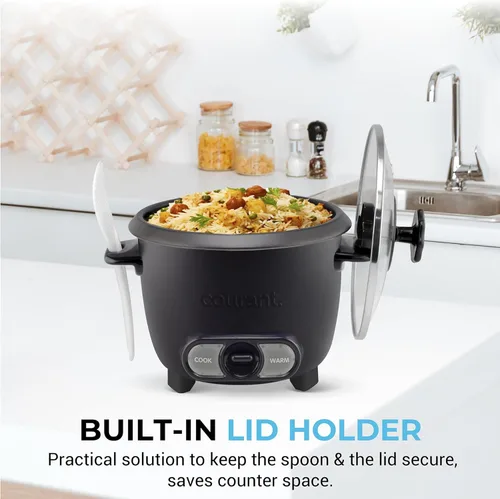 Vista 3 de Courant Arrocera de 6 tazas (cocida), recipiente antiadherente extraíble, olla arrocera de un solo toque, color negro