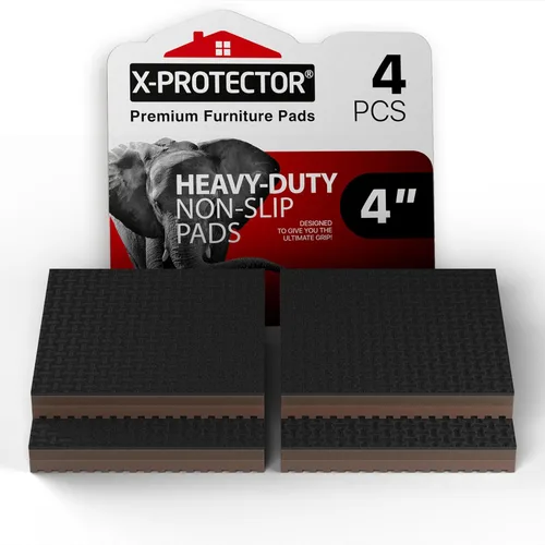 X-Protector Almohadillas antideslizantes para muebles, 4 unidades, cuadradas de 4 pulgadas, almohadillas antideslizantes no adhesivas, color marrón