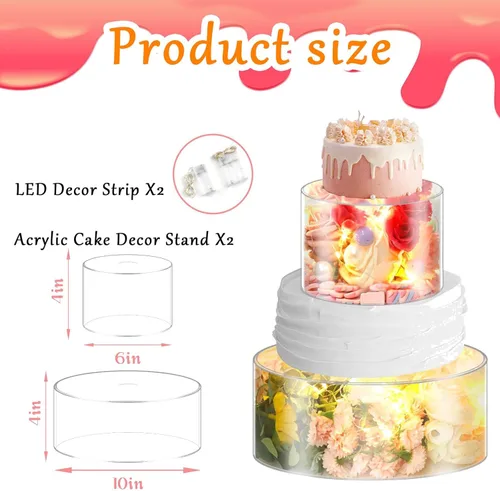 Vista 7 de 2 soportes de acrílico transparente para tartas, caja rellenable para tartas, caja de exhibición con luces LED, elevador cilíndrico redondo, soporte