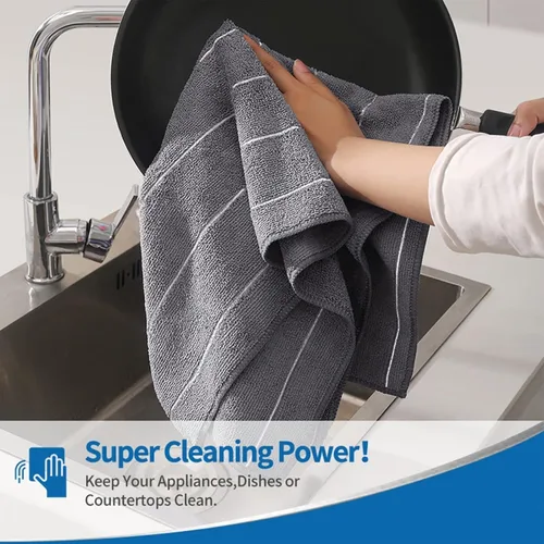 Vista 4 de Premium Kitchen Towels - Super Absorbent, Soft and Thick Dish Hand Towels, 4 Pack Dish Towels, 26 x 18 Inch, Grey and White