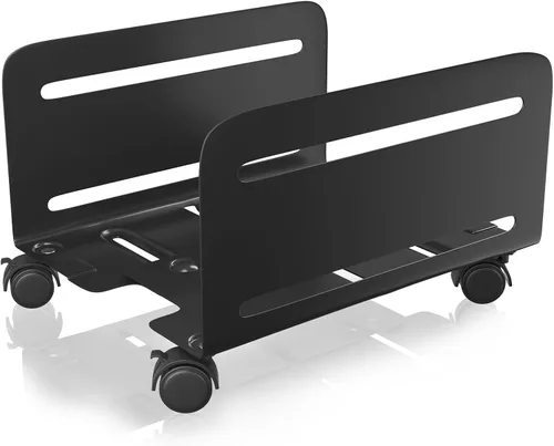 AGPTEK Soporte para CPU, ancho ajustable de 4.7 a 8.2 pulgadas con 2 ruedas de bloqueo y 2 ruedas giratorias, color negro