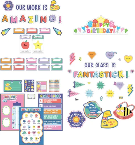 Vista 20 de Carson Dellosa Crafty and Cool Juego de Tablero de Anuncios Motivacional de 58 Piezas Bolsillos Llenos de Bondad, Decoración de Aula con Tema