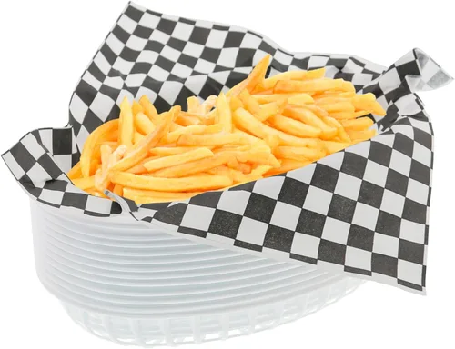 Vista 10 de FEOOWV Combo de cesta de comida rápida de estilo retro (12 unidades) y forro a cuadros (100 unidades). La cesta de comida rápida es apta