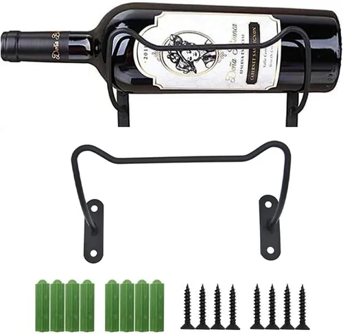 Hoshen Paquete de 2 estantes de vino de pared, estante de exhibición de vino de hierro negro, estante de gabinete de vino para mostrador de barra