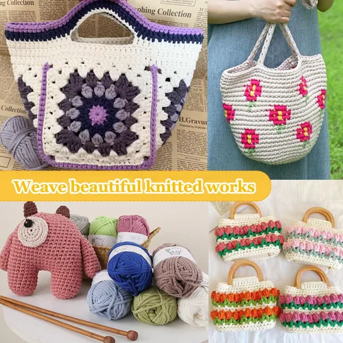 Vista 4 de Hilo de 100g para ganchillo y tejer, hilo de algodón de 66 yardas/60m para principiantes, hilo de mezcla acrílica de algodón y nailon para Hoja