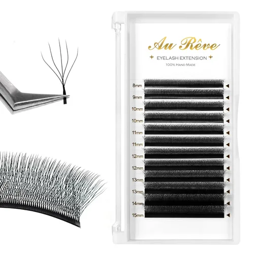 Vista 22 de Extensiones de pestañas en Y de colores, YY, extensiones de pestañas postizas en abanico, extensiones de pestañas marrones, rizo D, 0.003 in