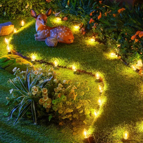 Vista 5 de Brightown Paquete de 50 bombillas LED C9 de Navidad, bombillas LED C9 inastillables de plástico transparente, repuesto para luces de cadena