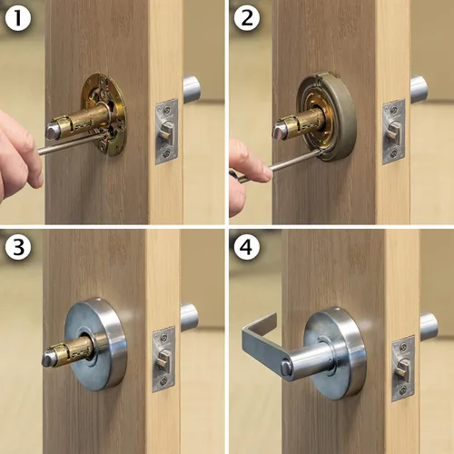 Vista 5 de Master Lock Paquete de palanca comercial y cerrojo de alta resistencia de grado 2 en cromo cepillado, entrada con llave con tope de tope, paso