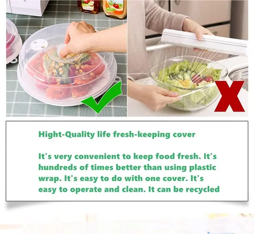 Vista 4 de Cubierta para salpicaduras de microondas para alimentos, cubierta de placa de ventilación de vapor sin BPA con mango de fácil agarre, cesta