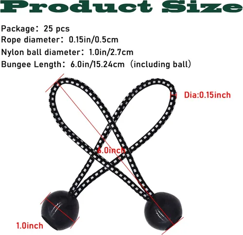 Vista 2 de Garden Expert Cuerdas elásticas de bolas de 6 pulgadas, 25 bolas elásticas con cuerda elástica, correa de amarre de lona resistente para tela