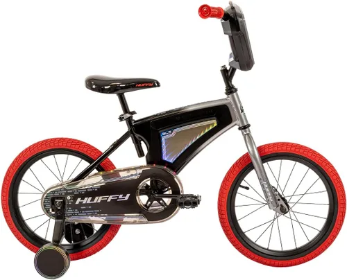 Vista 8 de Huffy Electro-Light Kid’s Bike with LED Lights, Durable Steel Frame, Coaster Brake, Removable Training Wheels, Ages 4-6, Grey/Red Gris/Rojo