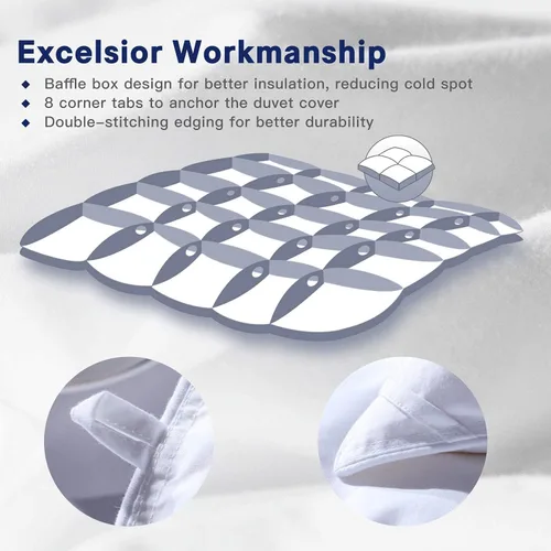 Vista 5 de Lujo para todas las estaciones - Calidad de hotel - Estilo pintuck, 100% algodón orgánico, edredón plisado de 1 pieza con 4 pestañas en las Blanco