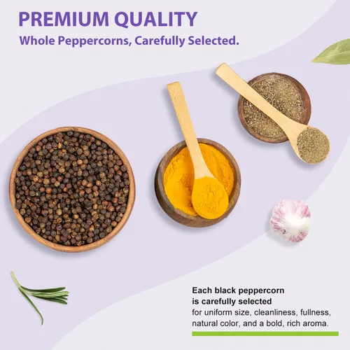 Vista 5 de Soeos Pimienta negra entera, 9.5 onzas (270g), sin organismos genéticamente modificados, certificada Kosher, granos de pimienta enteros perfectos