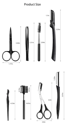 Vista 8 de Set de aseo de cejas Kit de recorte de cejas, herramientas para cejas, tijeras de cejas cepillo de recorte (11 piezas)