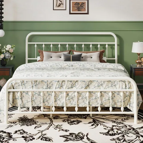 Vista 14 de SHA CERLIN Marco de Cama de Plataforma de Metal Tamaño Twin con Cabecera y Pie de Cama de Hierro Forjado Estilo Victoriano, Fácil Montaje, Negro