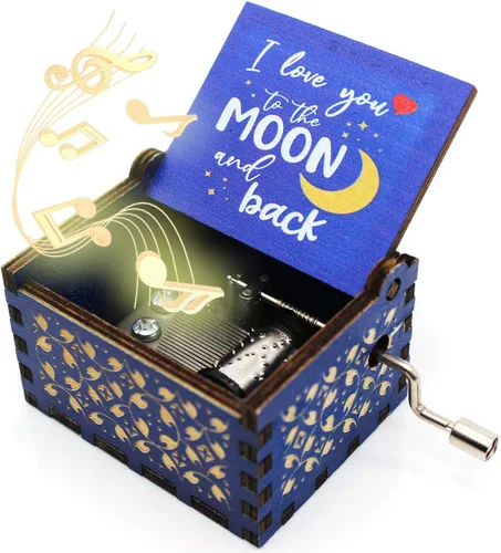 ukebobo Caja de música pintada de madera con texto en inglés "I Love You to The Moon and Back", caja de música pintada a color, regalos para hija,
