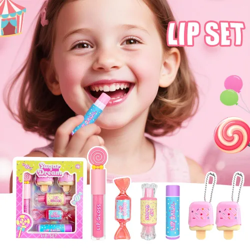 Vista 3 de M&U MAKE YOU UP MU Set de 6 barras de brillo labial dulce de caramelo para niños - 1 barra recta, 2 barras de helado y 2 barras de bálsamo