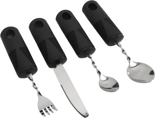 Vista 5 de Parkinson's Aid Weighted Silverware Set with Black Handle, Ergonomic Stainless Steel Adaptive Eating Utensil for Arthritis Patients, Hand Tremor