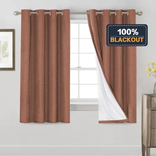 Vista 334 de PrinceDeco Cortinas con textura de lino 100% opacas de 64 pulgadas de largo, juego de 2 paneles de cortinas de lino opacas con forro aislante Arena