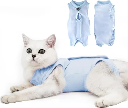 Traje de recuperación para gatos macho y hembra, mono suave para después de cirugía, camisa con cono protector, ropa para gatos, pañales