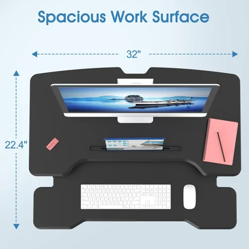 Vista 2 de Convertidor de escritorio de pie de 32 pulgadas, altura ajustable, elevador de escritorio de pie para sentarse, estación de trabajo de doble monitor