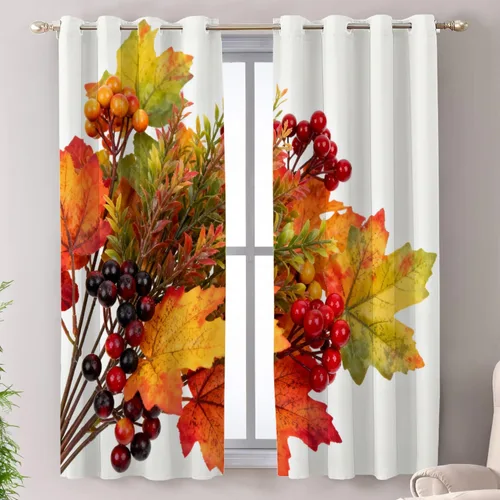 Vista 44 de Shrahala Orange Autumn Autumn Tier Curtains for Kitchen Windows, Fall Cafe Curtain Multilayer Polyester Blackout Half Valances for Windows 2 Pack 26