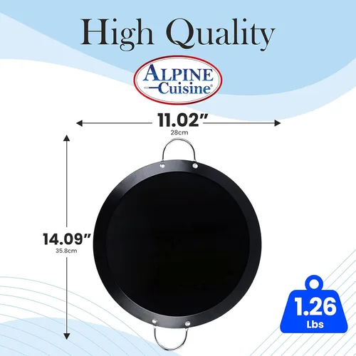 Vista 3 de Alpine Cuisine Plancha redonda antiadherente de 11 pulgadas, parrilla de acero al carbono negro con doble asa, duradera, resistente para cocinar