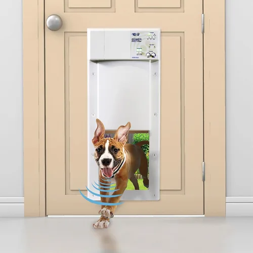 Vista 3 de High Tech Pet - Puerta electrónica automática para mascotas de High Tech Pet – Puerta para perro operada por mascotas, alta seguridad, hermética