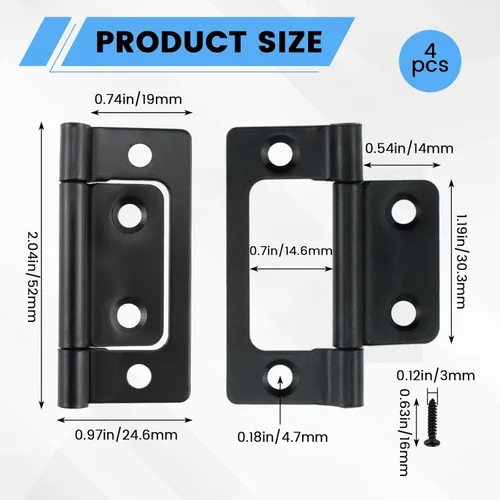 Vista 2 de SDTC Tech Paquete de 4 bisagras de puerta sin embutir con tornillos para muebles, ventanas, armarios, etc. - 2 x 0.9 pulgadas, color negro