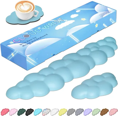 Vista 18 de JIKIOU Reposamuñecas para teclado Cloud de cuero, reposamuñecas con base de poliuretano antideslizante, cómodo reposamuñecas de espuma viscoelástica