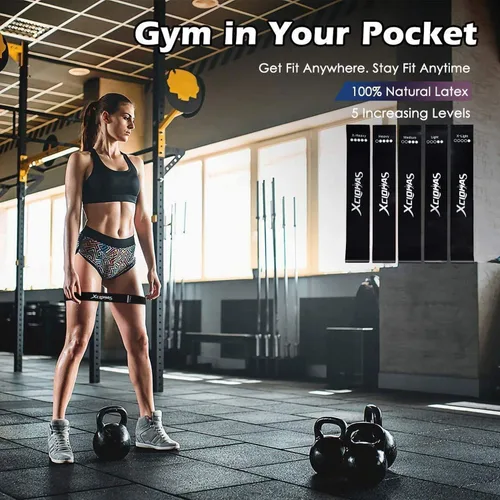 Vista 2 de XCLOHAS Mini Loop Resistance Bands with User Guide and Carry Bag Exercise Bands for Legs and Butt Stretching Workout Home Yoga Fitness Training