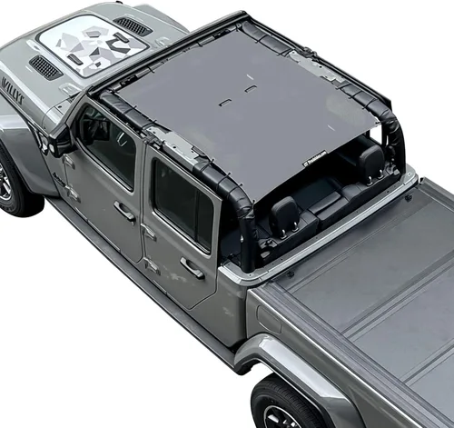 Vista 45 de Shadeidea JT - Parasol superior compatible con Jeep Gladiator, cubierta de malla para techo (2018-2023) - Bloqueador de ruido de viento y UV