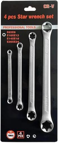 Vista 2 de Juego de llaves de caja TRX-Star E-Torx de 4 piezas, E6 E8 E10 E12 E14 E18 E20 E24 Torx Juego de llaves Torx, juego de llaves de doble extremo