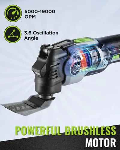 Vista 4 de WORKPRO Kit de herramientas oscilantes de 20 V, inalámbrica y sin escobillas, multiherramienta orbital de 19,000 RPM con 6 velocidades variables